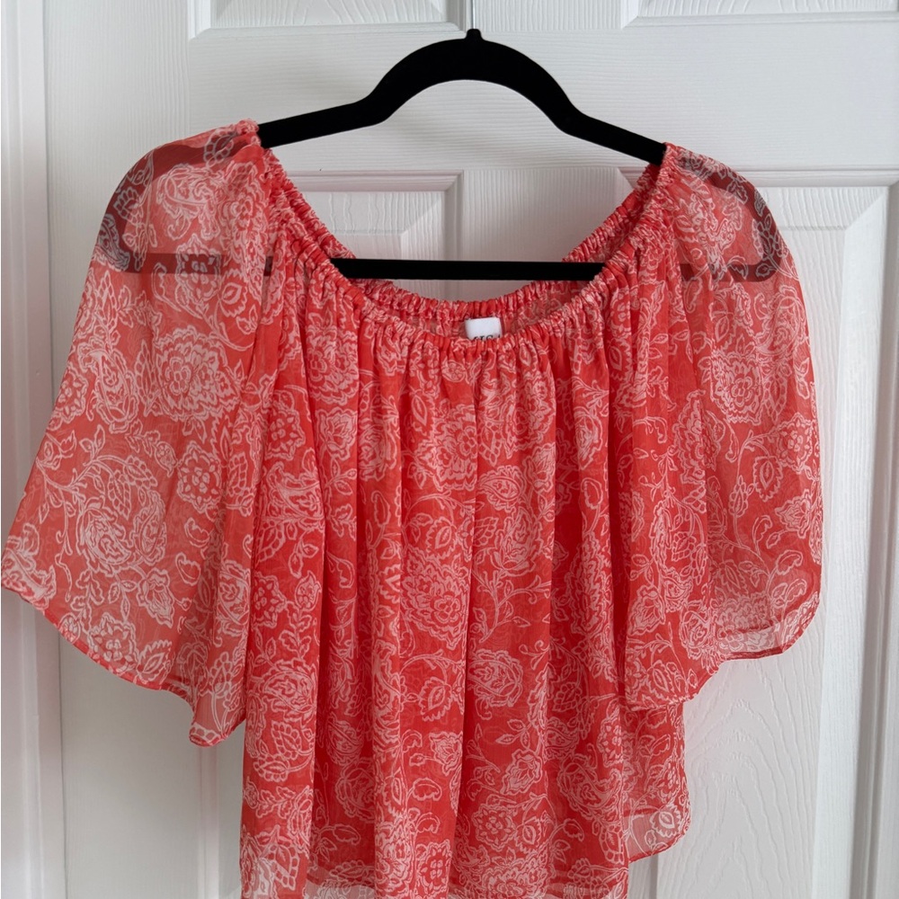 Misa Los Angeles Pink Flutter Sleeve Ruffled Blouse